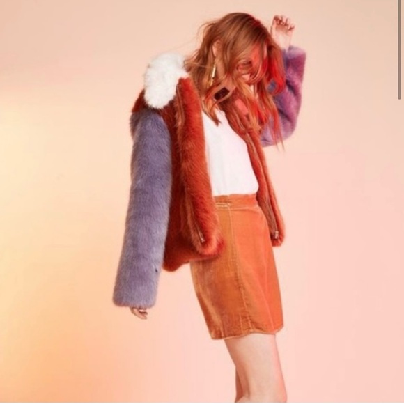 LPA Faux Fur Multicolored Jacket 413 in Rust & Lilac - Picture 3 of 9